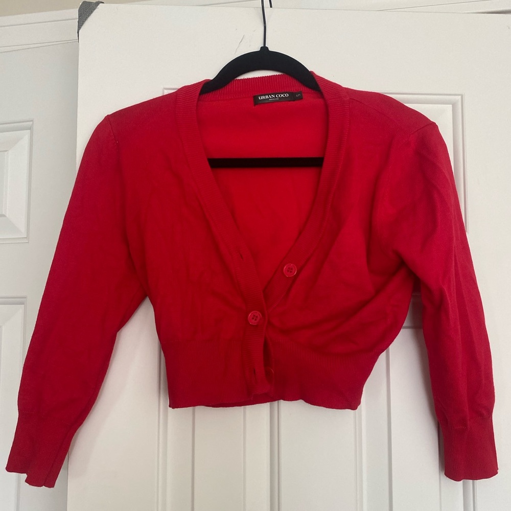 Red Semi-Cropped Cardigan